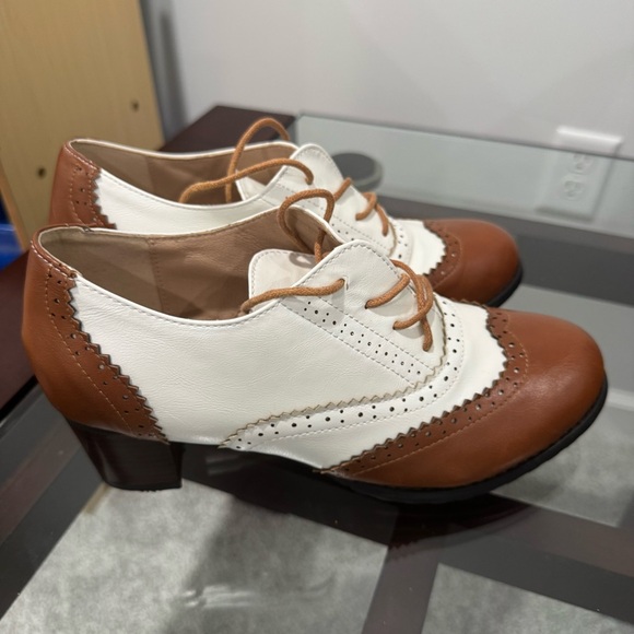 Women’s Oxford Leather Lace-up Mid Chunky Heel - Picture 5 of 8